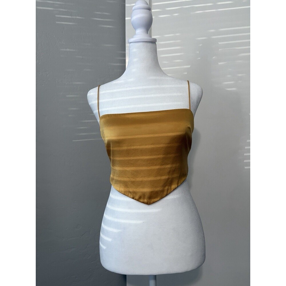 Reformation 100% Silk Scarf Top Open Back Tie XS Gold Cami Y2K Cropped Resort
